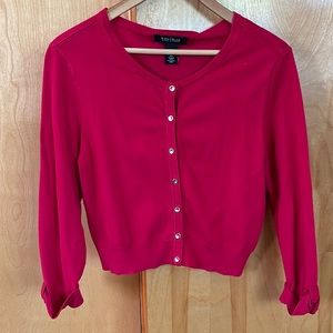 Red button down sweater